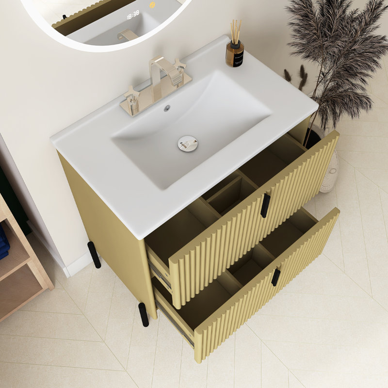 Meuble-lavabo 30 po avec lavabo en céramique, Jaune