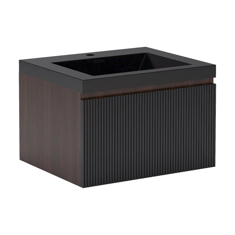 Meuble-lavabo mural moderne avec lavabo noir, 24"