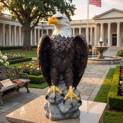 Grand aigle américain en résine de 24,4 po, statue d'aigle à tête blanche d'extérieur, décoration d'aigle à tête blanche peinte à la main pour l'intérieur, l'extérieur, le bureau, le jardin, la cour, ornement à thème patriotique