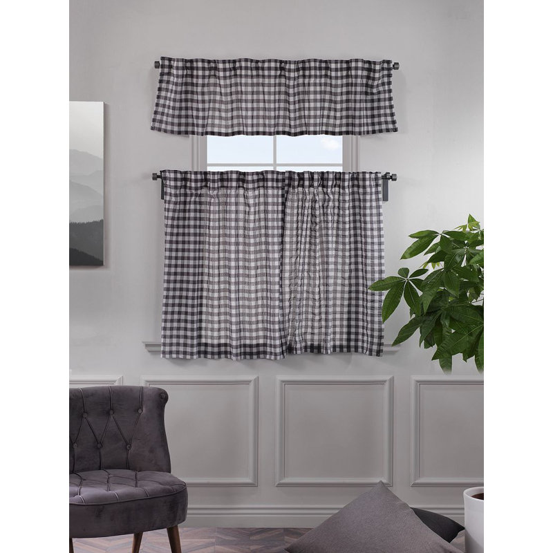  Rideau de cuisine Gingham, L 72 po x L 36 po, Gris