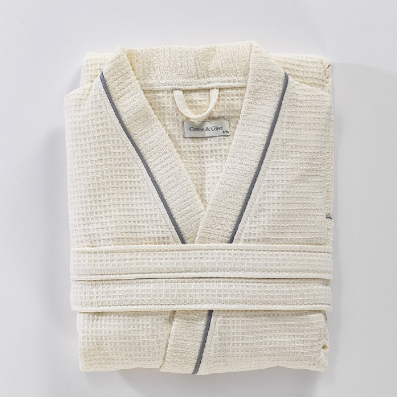 Hammd Waffle Gender Neutral Mid-Calf Bathrobe with Pockets,  L/XL,  Off White