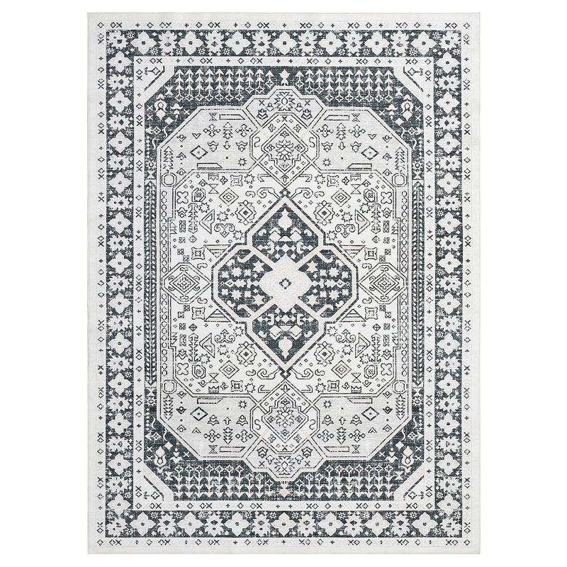 Washable Bordered Area Rugs for Living Room,Ultra-Thin Large Area Rug, Stain Resistant No Slip Vintage Moroccan Soft Carpet for Bedroom Dining Room