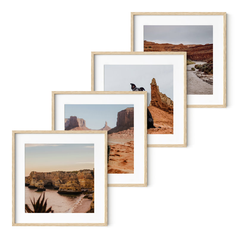 Wood Picture Frame - Set of 4, 20" x 20" with mat for 16" x 16", Beige