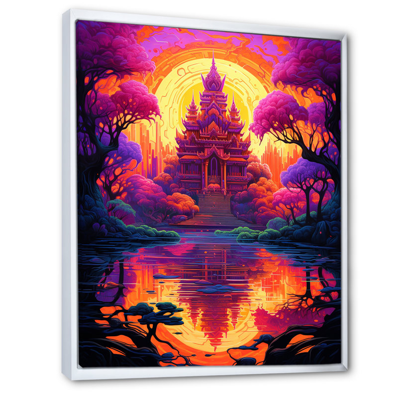 Temple bouddhiste thaïlandais, paysage de rêve spirituel I sur toile, Cadre flottant blanc, H 20 po x l 12 po