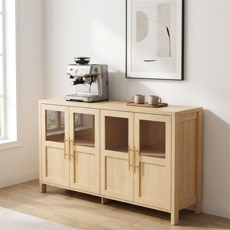 4-Door Glass Storage Cabinet, Brown