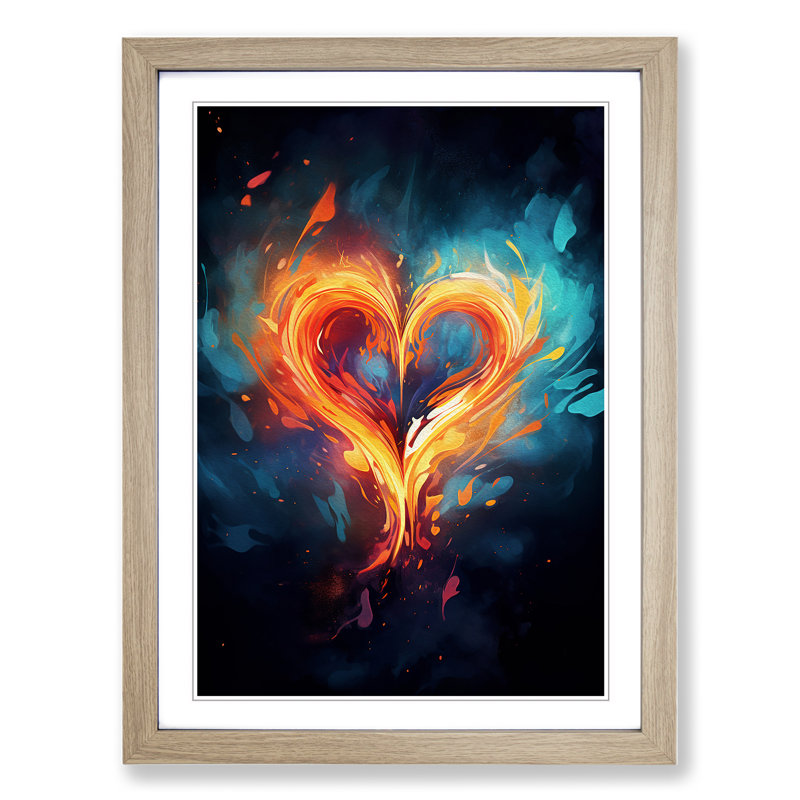 Love Heart Digital - Single Picture Frame Print on Wood, 34cm H x 25cm W x 2cm D, Oak Framed