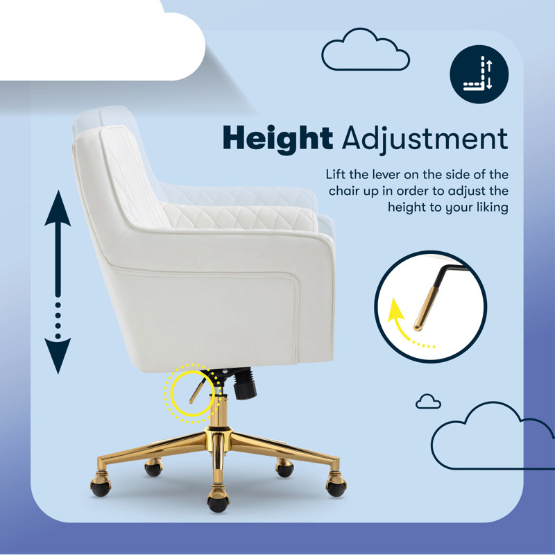 Ashleigh Swivel Office Chair, Gold, White Bonded Leather