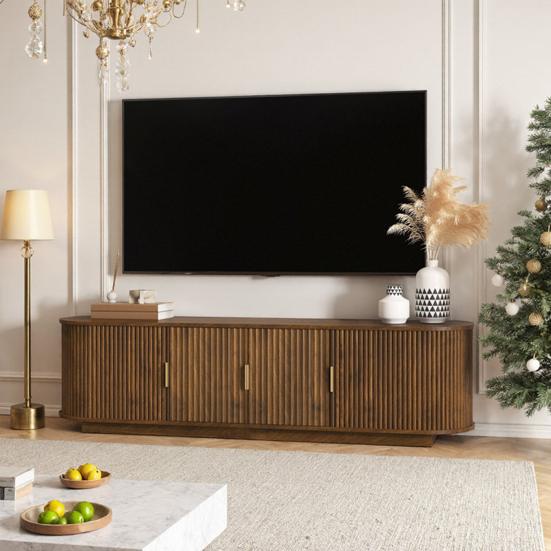 Meuble télé en bois avec portes coulissantes en forme de tambour, Brown