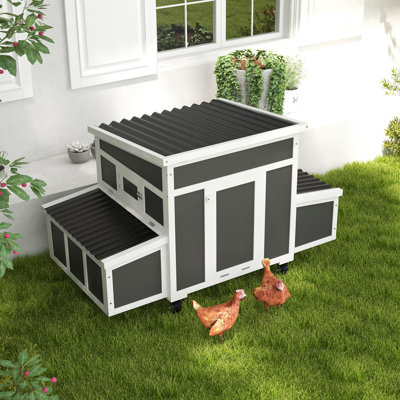 Wooden Chicken Coop with Nesting Box for 6 Chickens, Dark Grey