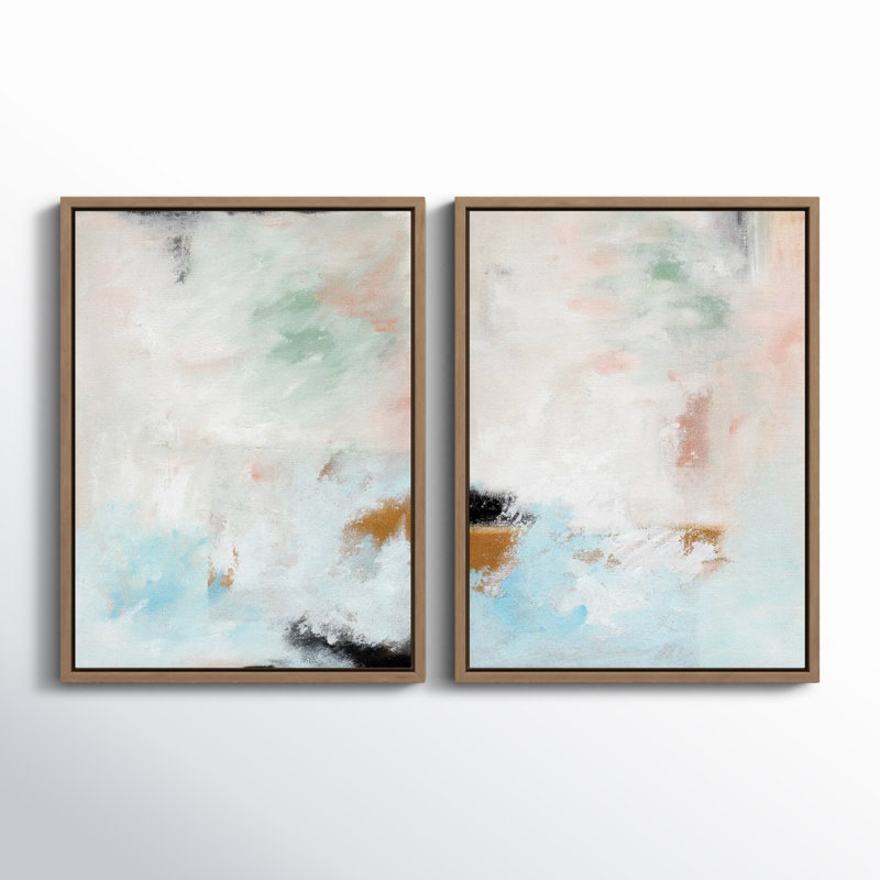 Vikshi Soft Abstract Brushstrokes - Ensemble de 2 reproductions encadrées sur toile, Or
