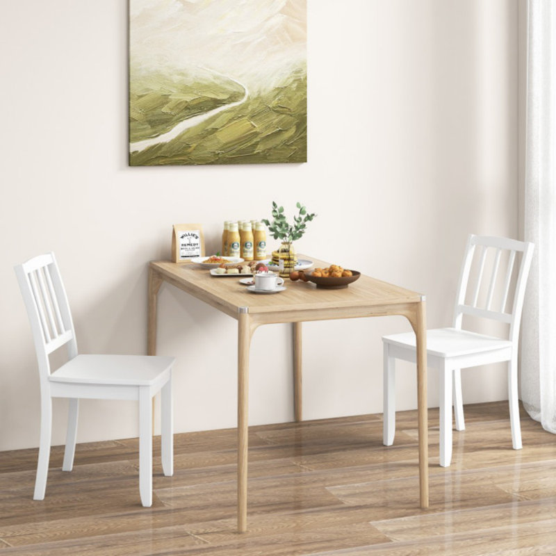 Ensemble de 2 chaises de cuisine en bois sans accoudoirs avec pieds en bois d'hévéa, Blanc