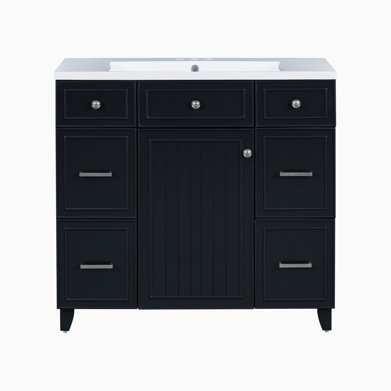 Meuble-lavabo simple 36 po avec plateau en céramique Kylis, Blanc