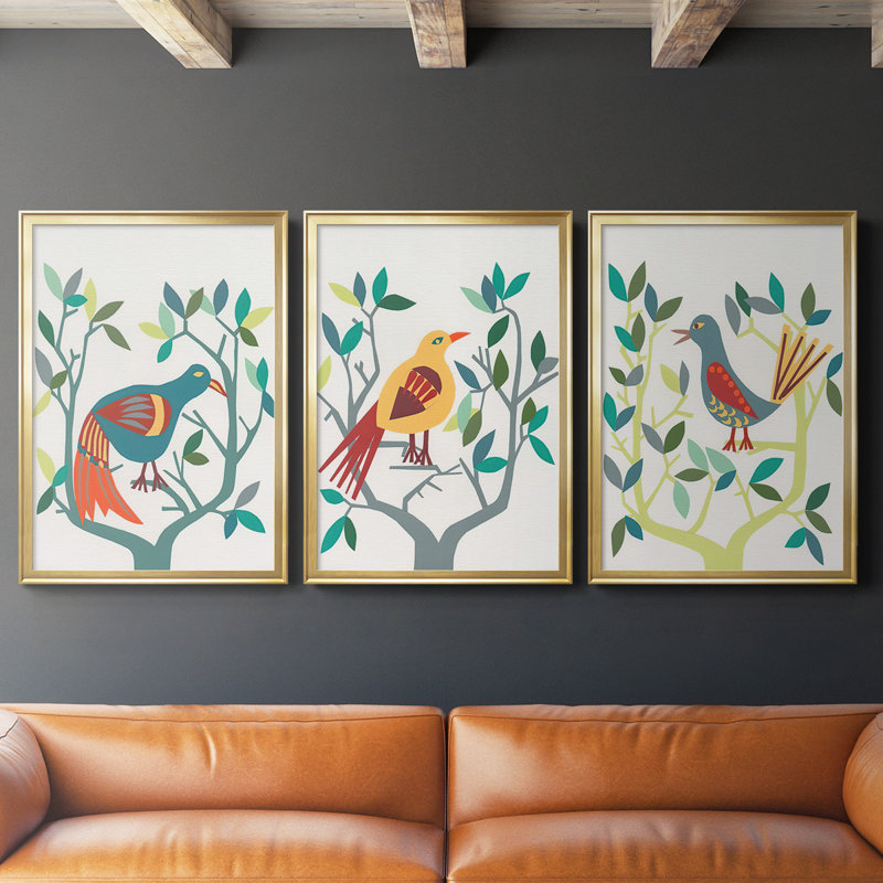 Toile encadrée de qualité supérieure Whitty Bird II - prête à être accrochée, Cadre doré, H 42,5 po x l 61 po x P 2,5 po