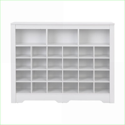 Shoe Cabinet | 24 Cubby Contemporary Curved Base | Off-White Versatile Sideboard | Particle Board | Hallway