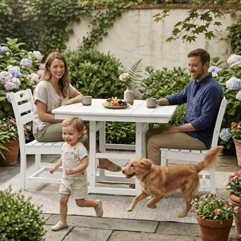 3-Piece Outdoor Dining Set With Square Table And 2 Chairs, 2, White