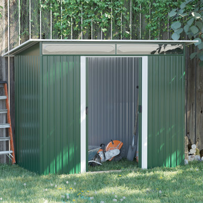 Green 8.5 X 4ft Metal Garden Storage Shed, Weatherproof Tool House With Lightsky Panels & Double Sliding Doors