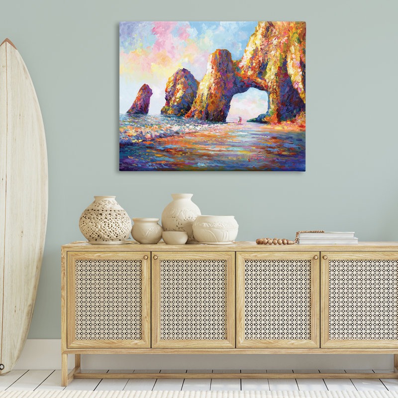 «Couple Strolling Beach Arch» par Leon Devenice, H 36 po x l 48 po