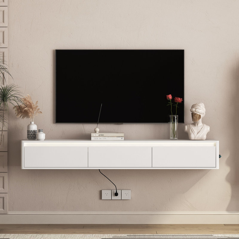 Floating TV Stand, Wall Mounted TV Shelf with Led Lights & Power Outlet,Cabinet for tv Stands for Living Room