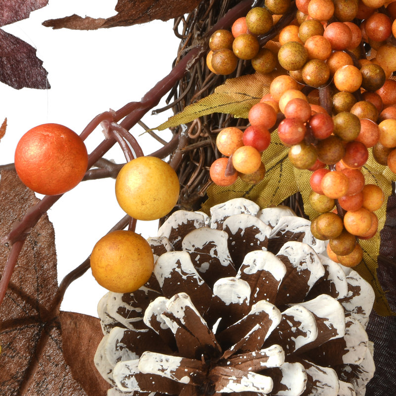 Couronne en polyester 24 po Harvest Hydrangea and Leaves