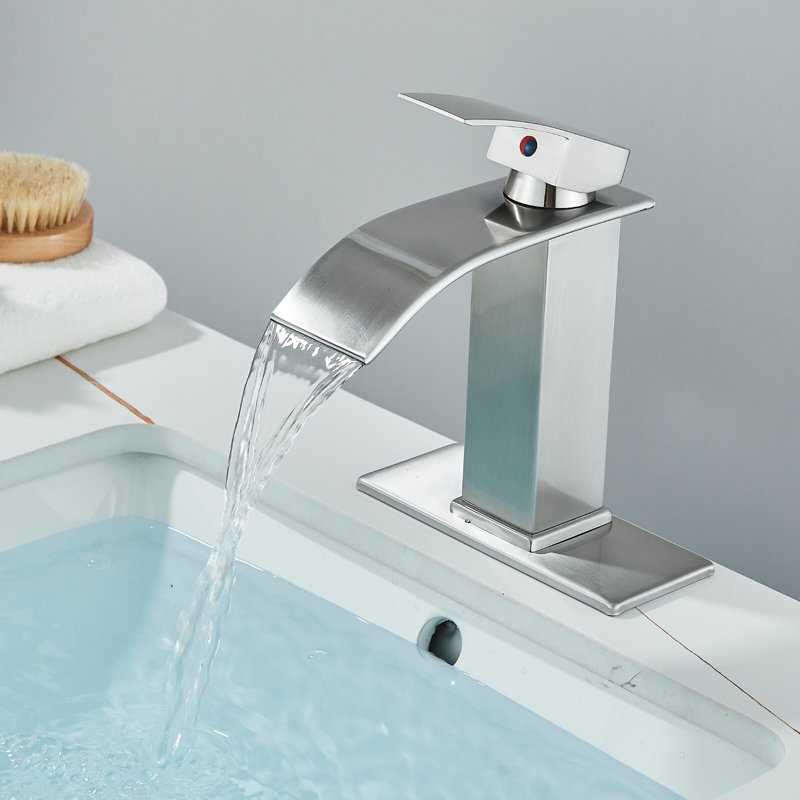 Ensemble de 2 robinets de salle de bain Mosson en nickel brossé avec poignée simple et plaques de montage carrées