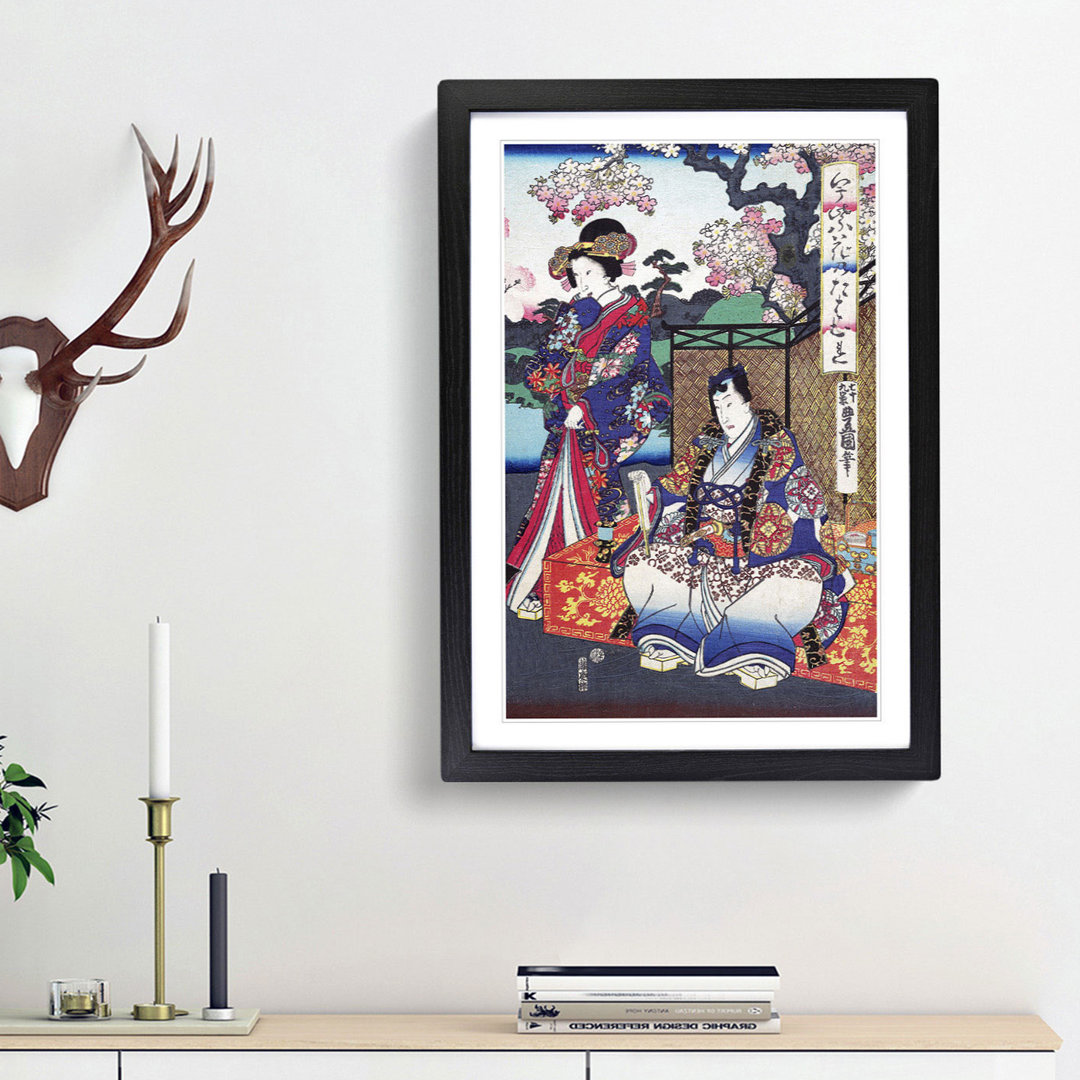 Beneath the Cherry Tree by Utagawa Kunisada - Framed Print