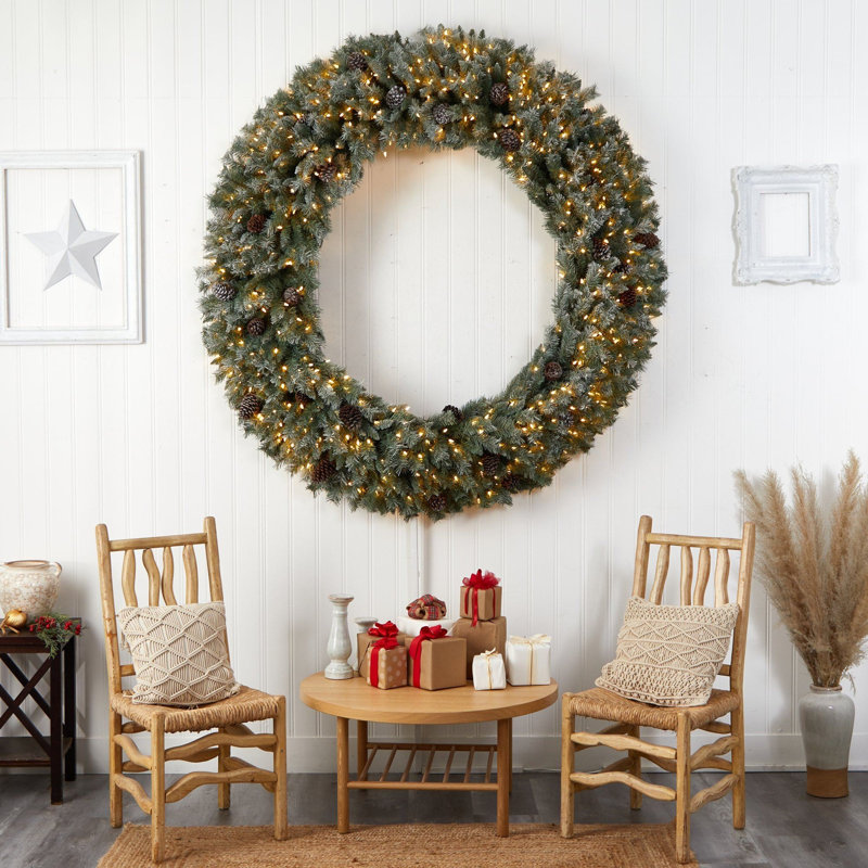 Flocked Christmas Wreath with Clear LED Lights