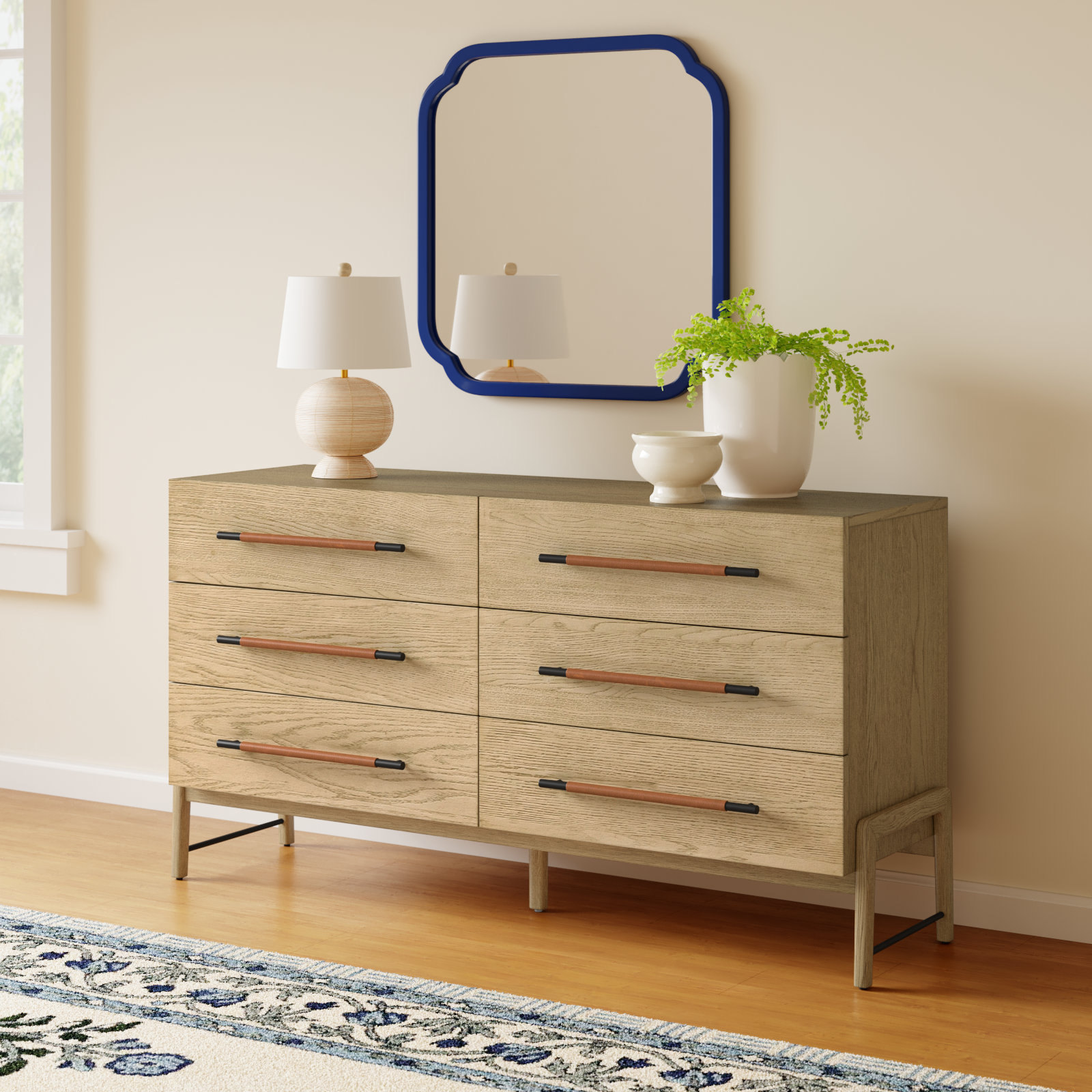 Karsten 6 Drawer 62.5" W Double Dresser, Yucca Oak