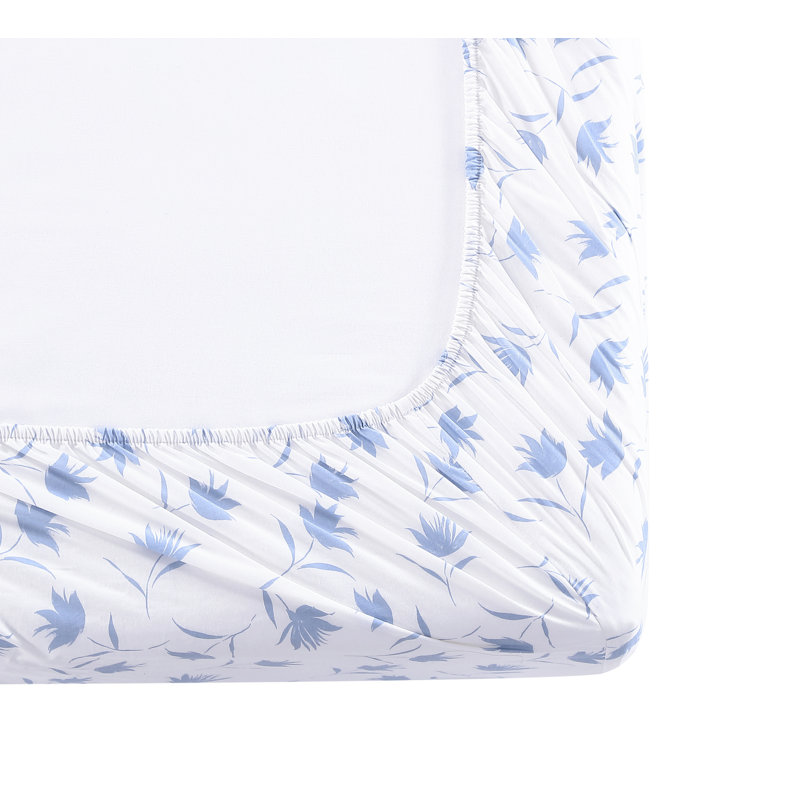 King Blue Floral Cotton Percale Sheet Set