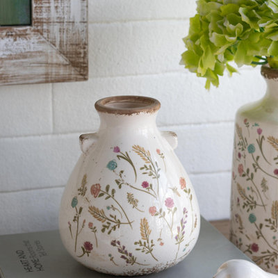 Vase décoratif en céramique 6,5X6,5X7,5 "avec motifs floraux multicolores