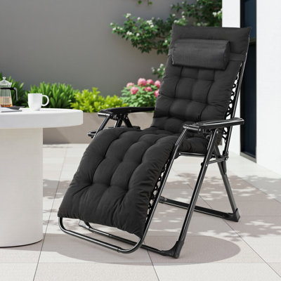 Padded Zero Gravity Folding Chair, Patio Reclining Lounge Chair with Cup Holder, Removable Cushion Lounger, Support 440lbs