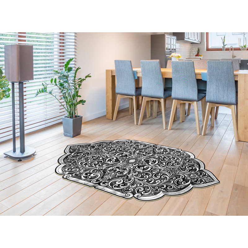 Tapis noir / gris en polyester tissé à la machine Novelty Strope, Nouveauté 2 pi 7 po x 4 pi 11 po