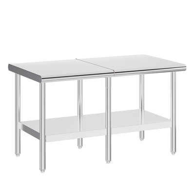 Table de travail à 2 niveaux en acier inoxydable avec coins arrondis, L 60 po x l 30 po, 6 pieds