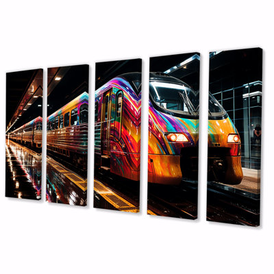 «Colorful Graffiti Train Journey - Transport Train», art mural 5 pièces