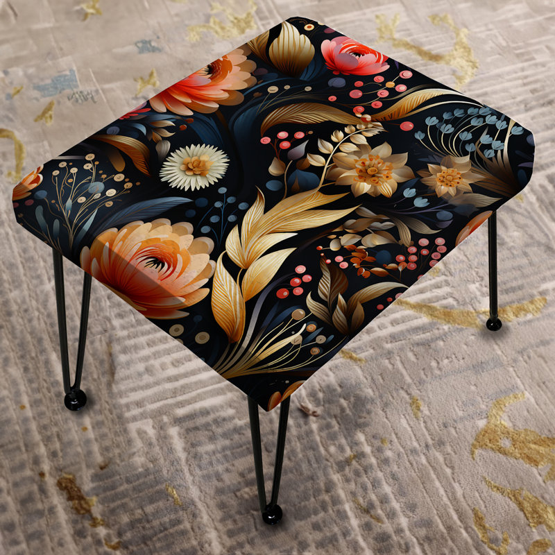 Gold And Peach Modern Floral Fusion Dreams - Floral Rectangle Ottoman