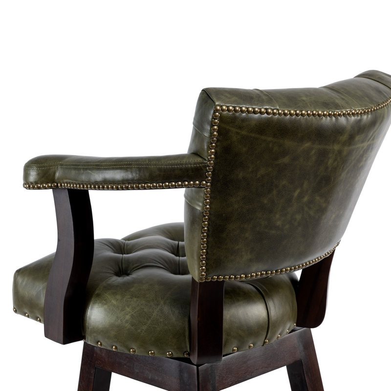 Trophy Tufted Green Swivel Bar Stool Upholstered Leather 26", Counter Stool (26" Seat Height), Green
