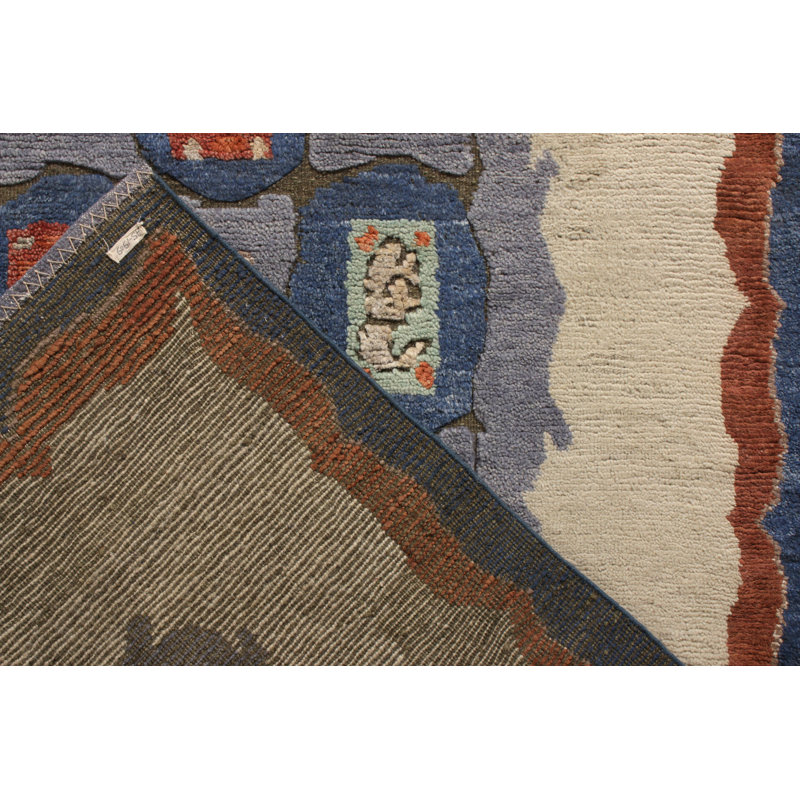 Rug & Kilim’S Art Deco Rug In Blue All Over Geometric Pattern, Rectangle 13' x 19'