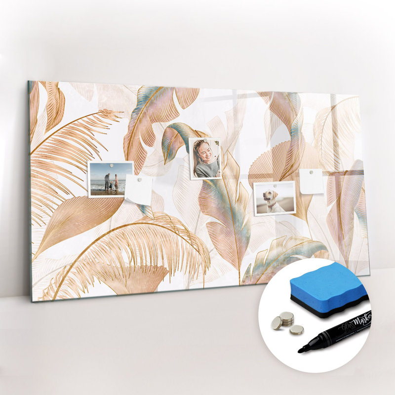 Magnetic Memo Board Whiteboard - 120 x 60 cm - With Marker and Magnets - Leaf pattern