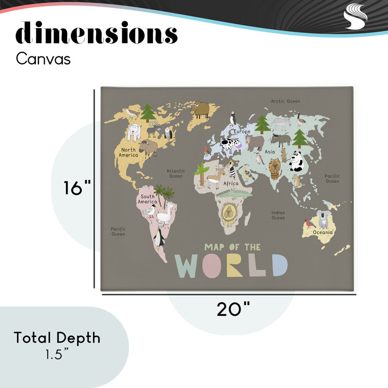 «Kid's Map Of World», toile par Carla Daly, H 16 po x l 20 po