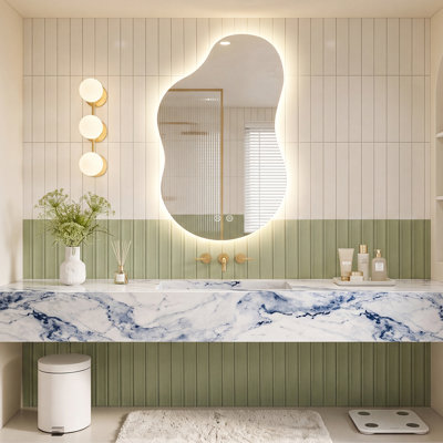 UL Certified Cloud Asymmetrical Modern Backlit LED Bathroom Vanity Mirror, Irregular Wall Mirror, Tempered Glass Anti-Fog 3 Color Dimmable with Memory Function