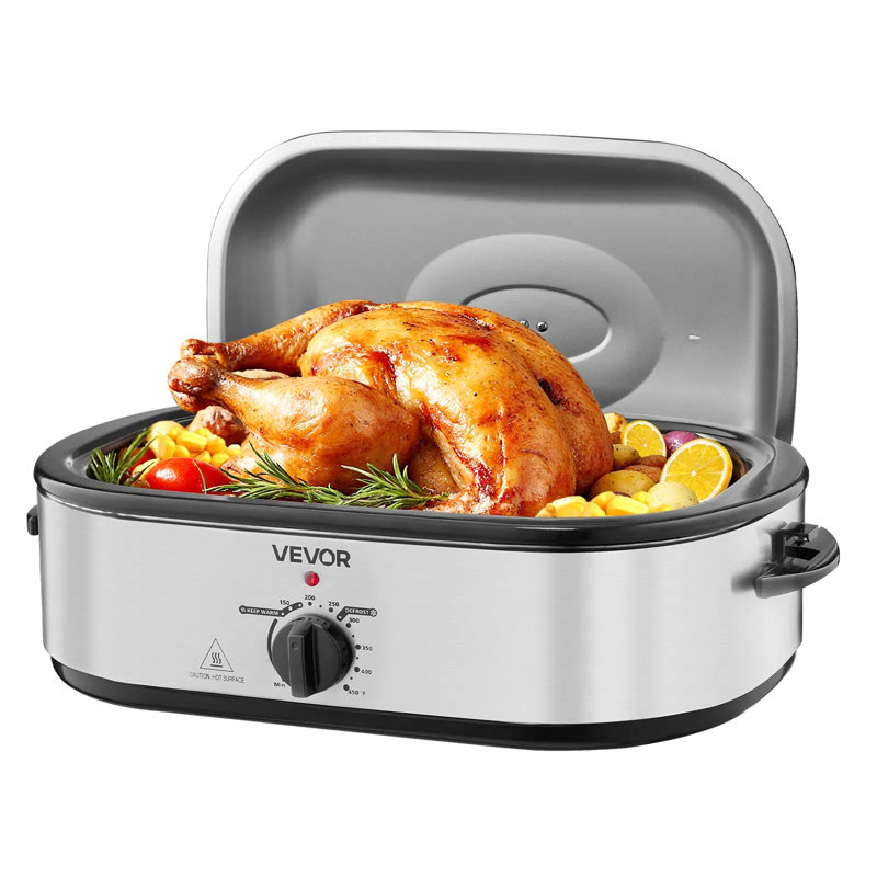 18qt Electric Roaster Oven With Self-basting Lid – 150°f-450°f Adjustable Temperature, 1450w Turkey Oven, Defrost & Warm Functions, Stainless Steel Roasting Pan For Holiday Meals, Family Dinners
