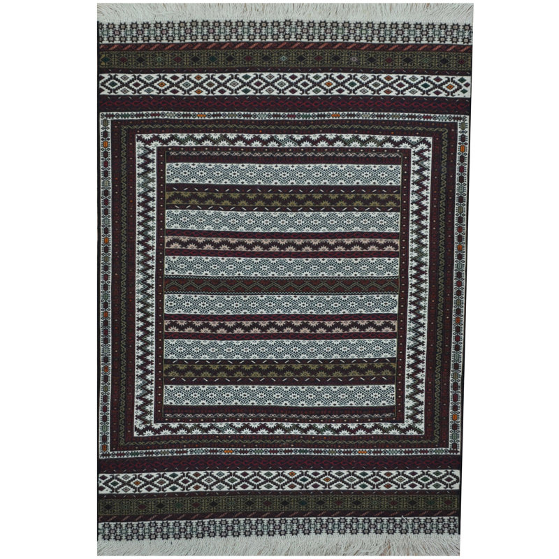 Tapis géométrique en laine tissé à plat à la main à motif rectangulaire 3 pi 5 po x 4 pi 8 po Anniejane