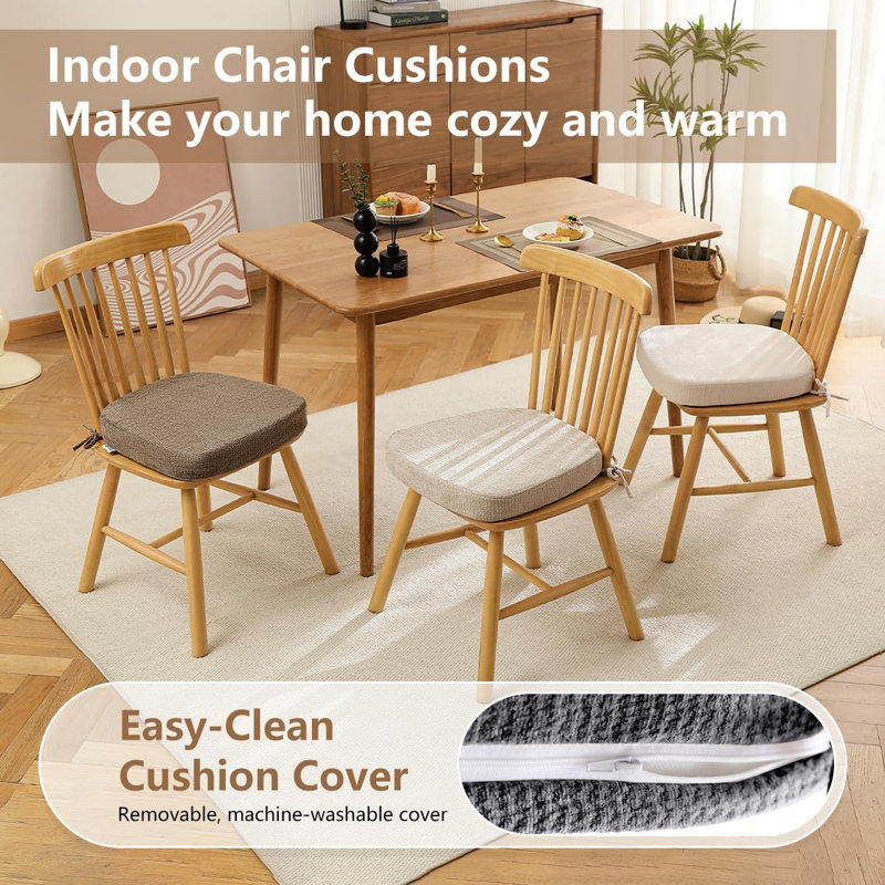 Coussins de chaise en forme de D pour chaises de salle à manger, coussins de chaise de 2,5 po d'épaisseur avec housse texturée lavable et confortable