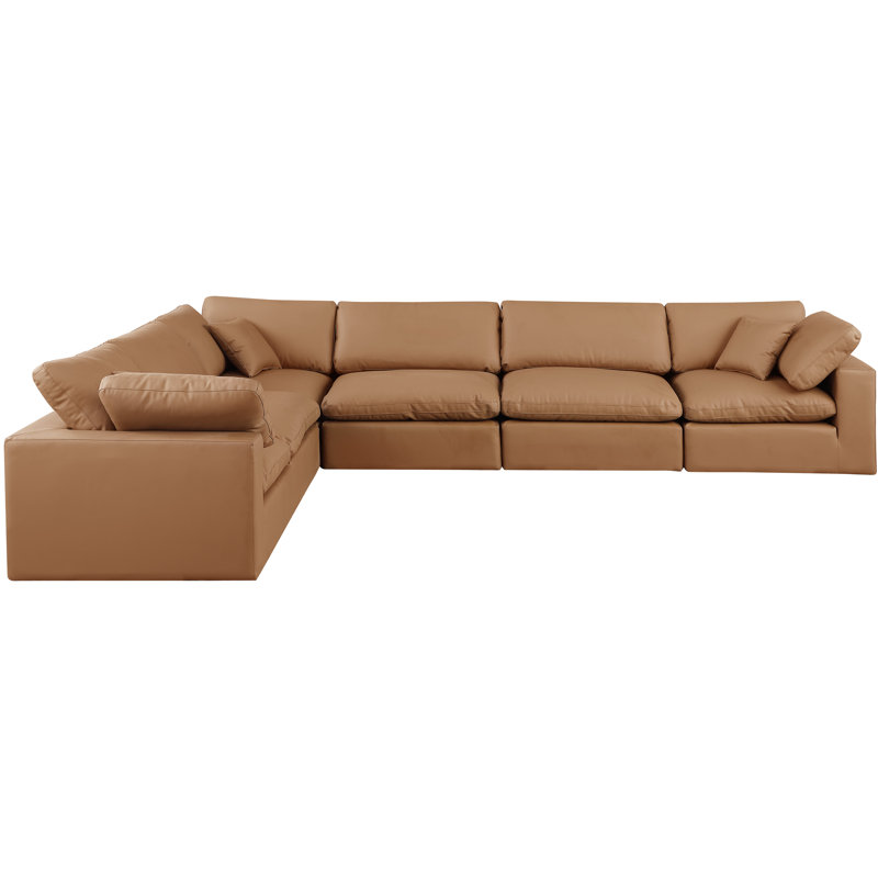 Homere Upholstered L-Shaped Sectional Reversible, Cognac Vegan Leather
