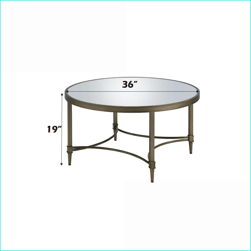 Table basse en laiton antique avec plateau en miroir de 5 mm - Centre de table glamour réfléchissant la lumière du salon