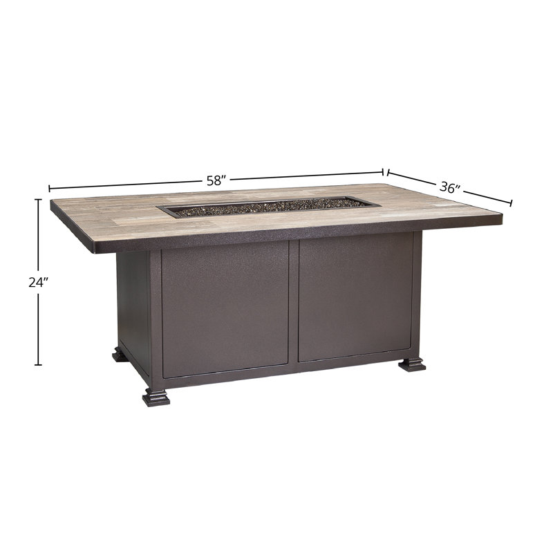 Santorini Iron Outdoor Fire Pit Table, 24" H x 58" W x 36" D, Carbon Black, Venice Beach