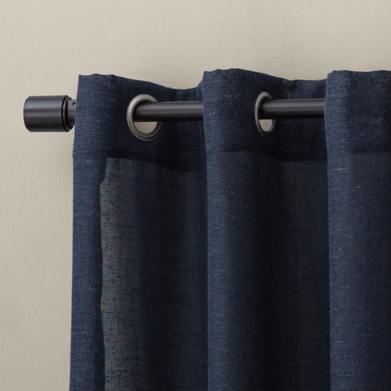 Akari Slub Textured Linen Blend Semi Sheer Grommet Curtain Panel, 52" W x 63" L, Navy