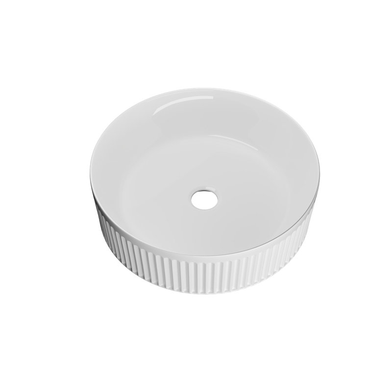 Deervalley 16" X 16" Round White Ceramic Vessel Sink Bathroom Sink With Wavy Texture Design