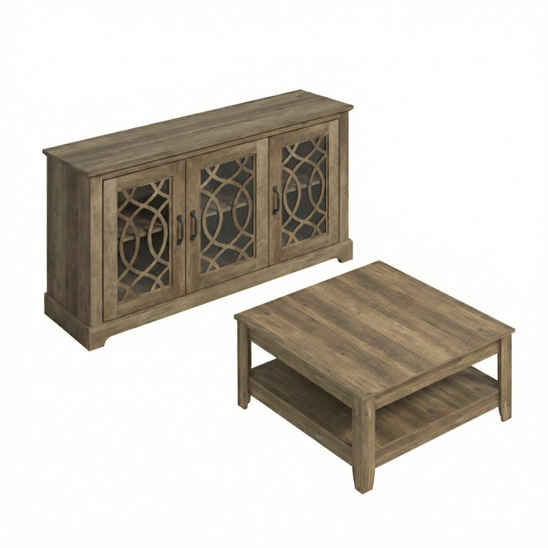 Ensemble de salon Weddel Basilico avec buffet et table basse, Chêne noueux, Chêne noueux