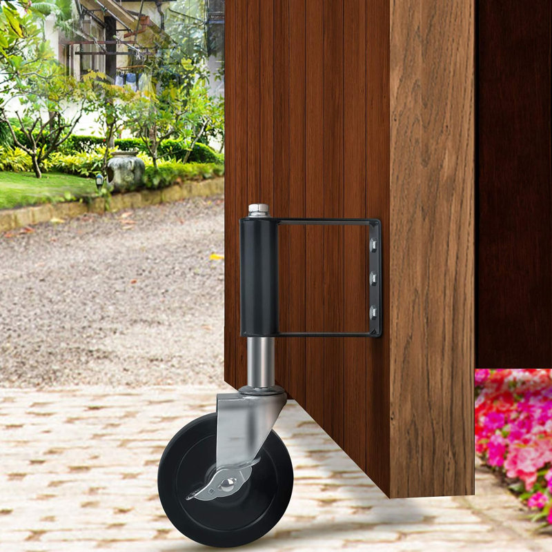 Heavy Duty Gate Wheel Spring-Loaded Gate Casters, 9.6" H x 7" W x 1" D, Black