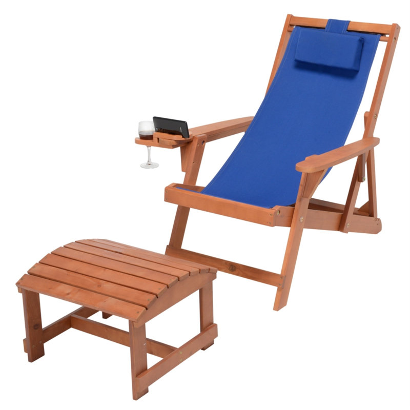 Elshad Folding Beach Chair, Blue, Brown